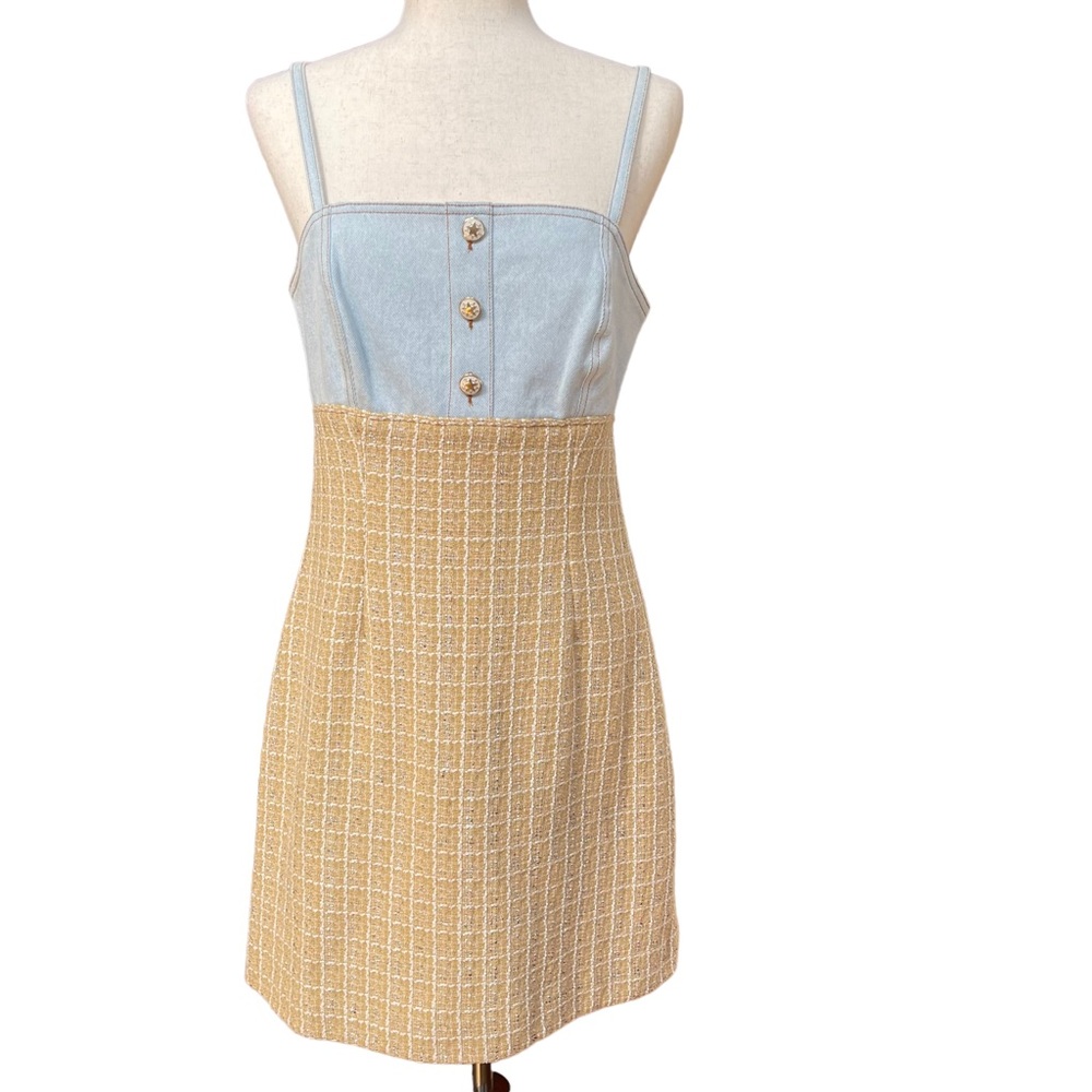 Sandro Two-Tone Blue and Gold Tweed Slip Dress